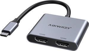 USB C to Dual HDMI Adapter 4K@60Hz, HDMI Splitter for Dual Monitors Extend Display, USB C HUB Multi Monitor Adapter to 2 HDMI Ports Converter for Dell XPS 13/15/17, HP, Lenovo, Surface Type C Laptop