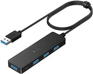 USB Hub 3.0 Splitter with 4ft Extension Long Cable Cord 4-Port Ultra-Slim Multiport Expander for Desktop Computer PC Laptop Chromebook Mac Mini iMac PS4 Flash Drive Data and More