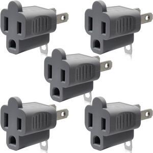 2 Prong to 3 Prong Outlet Plug Adapter Three Prong to Two Prong Adapter Converters for Wall Outlets Plugs Polarized Grounding Plug Adapter ETL Listed 5 Pack Gray