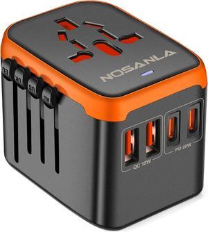 Universal Travel Adapter International Plug Adapter All-in-1 Power Outlet Wall Charger with 2 USB-A & 2 USB-C Worldwide AC Plug Adaptor for US EU UK AUS and Asia