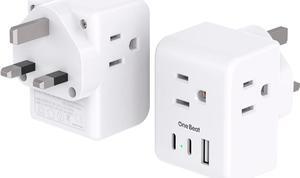 2 Pack US to UK Ireland Travel Plug Adapter Type G Power Plug Adapter with 3 Outlets 3 USB Ports(2 USB C) European Travel Plug Adapter for USA to England London Scotland British Qatar Irish HongKong