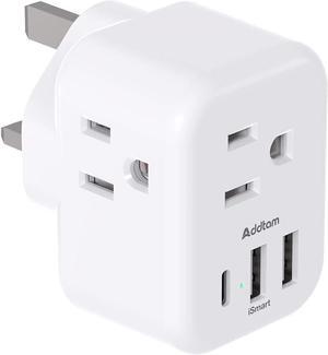 US to UK Ireland Plug Adapter Type G Power Adapter with 3 AC Outlets and 3 USB(1 USB C) Travel Essentials for USA to Dubai Scotland British London England Hong Kong Irish