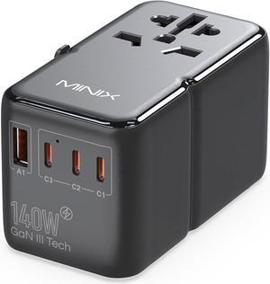 140W Universal Travel Adapter, GaN III International Power Adapter, 3 USB-C 1 USB-A Ports, AC Outlet, Worldwide US/UK/EU/AU Travel Charger for Cameras Laptops Tablets Phones and More