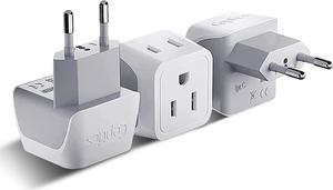 European Travel Plug Adapter Europe Power Adaptor Charger Dual Input - Ultra Compact - Light Weight - USA to any Type C Countries such as Italy Iceland Austria and More (CT-9C) white