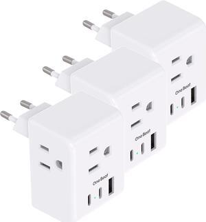 3 Pack European Travel Plug Adapter International Power Plug Adapter with 3 Outlets 3 USB Ports(2 USB C) Type C Adapter Travel Essentials for US to Most Europe EU Italy France Germany Spain