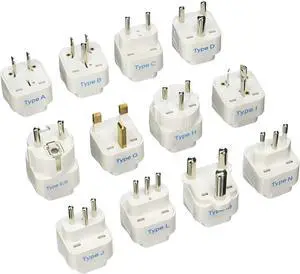 Travel Adapter with Types A-M Plugs Travel Plug Adapter Set Compatible with Power Sockets in All Continents Compact World International Plug Adaptor Kit Set of 12 GP-12PK