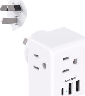 Australia New Zealand Power Plug Adapter US to Australia Travel Adapter with 3 American Outlets 3 USB Ports (1 USB C) Type I Plug Adapter Travel Essentials for USA to Australia Argentina China
