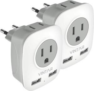 [2-Pack] European Travel Plug adapter International Power Plug Adapter with 2 USB Ports 2 American Outlets- 4 in 1 Outlet Adapter Travel Essentials to Italy Greece France Spain (Type C)