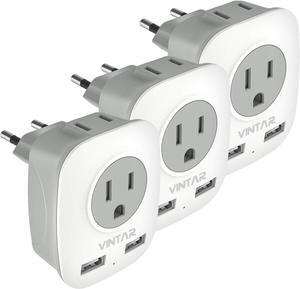 [3-Pack] European Travel Plug Adapter International Power Plug Adapter with 2 USB Ports 2 American Outlets- 4 in 1 Travel Essentials to France Germany Greece Italy Israel Spain (Type C)