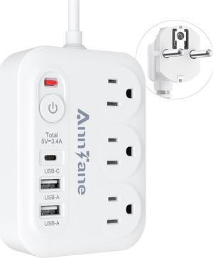 European Travel Plug Adapter with 4FT Extension Cord (Not for UK) US to European International Plug Adapter Travel Essentials France Germany Greece