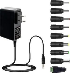 Real 12V 2A AC Adapter Replacement with 9Tips AC 120V to DC 12V 2000mAh Power Supply Transformer w/4 ft Cord for LED Strip Light CCTV Camera BT Speaker GPS Webcam Router UL-Listed