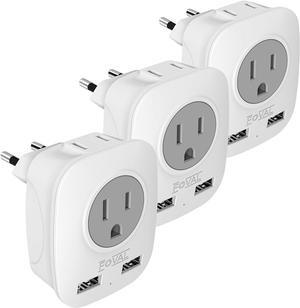 European Plug Travel Adapter 3 Pack International Power Adaptor with 2 USB 2 American Outlets 4 in 1 Outlet Adapter US to Most of Europe France Germany Spain Greece Italy Iceland (Type C)