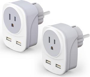 2 Pack Type E/F Travel Power Plug Adapter Germany France Plug Converter with 2 USB Ports Outlet Adapter Charger for US to Germany Finland France Norway