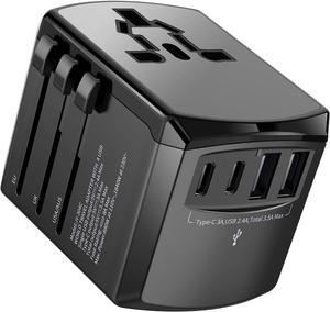 International European Travel Plug Adapter - Universal Travel Plug Adapter Wall Charger for US EU UK Europe Spain Australia Switzerland Ireland Italy Worldwide with 6.5A 5 USB Type-C Outlet Black