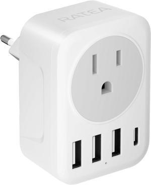 European Travel Plug Adapter International Power Plug Adapter with 3 USB Type A 1 Type C Outlet Adaptor Charger for US to Most of Europe EU Spain Italy France Germany European Plug Converter