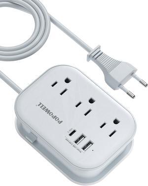 European Travel Plug Adapter USB C Popowell International European Plug Adapter 4 FT Travel Power Strip with 3 Outlets & 3 USB Type C Power Adapter Travel Essentials for Italy Spain France Germany