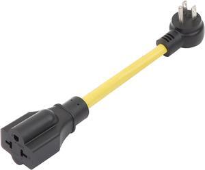 Angled Heavy Duty [4-in-1] 12AWG 15A/125V Household AC Plug to 20 Amp T Blade Adapter Cable 5-15P to 5-20R 5-15P to 6-15R 5-15P to 6-20R Indoor/Outdoor Adapter