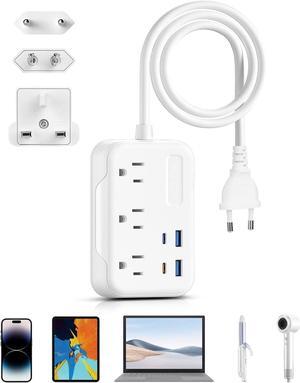 UK Travel Plug Adapter: European Travel Plug Adapter - US to UK Plug Adapter with 20W USB C Charger - 3 AC Outlets and 4 USB Ports (2 USB C) Fast Charging for Travel Cruise Ship Home 2.6ft