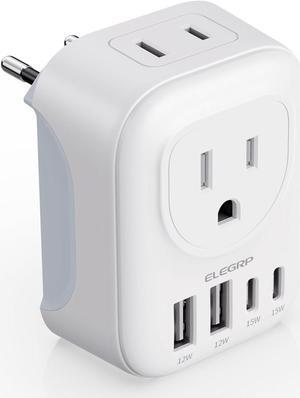 European Travel Plug Adapter US to Europe Plug Adapter Converter with Two USB-A Ports and Two USB-C Ports Type C Adapters for Europe Spain Italy France Germany FCC 1 Pack