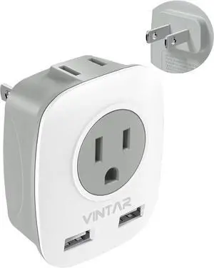 US to Japan Plug Adapter 2 Prong to 3 Prong Outlet Adapter with 2 AC Outlets 2 USB Ports Japan Travel Power Plug Adapter for USA to Japanese China Canada Mexico Philippines Peru Type A