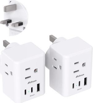 [2-Pack] US to UK Plug Adapter Type G Power Adapter with 3 Outlet 3 USB Charger International Plug Adapter USA to Dubai England Ireland British London Hong Kong Singapore Travel Essentials