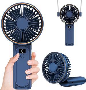 Handheld Fan Portable Fan 4000mAh Rechargeable Personal Fan 180° Foldable Mini Desk Fan with 6 Wind Speed LCD Digital Display Lanyard as Neck Fan Ultra Quiet Pocket Size for Indoor Outdoor