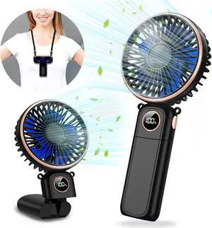 Portable Handheld Fan 5200mAh Portable Fan Rechargeable 180° Foldable Small Mini Hand Held Fan Max 22 HRS Working 6 Speeds LED Display Quiet Personal Battery Powered Hand Fan for Travel/Outdoor