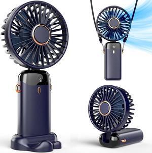 Portable Handheld Fan Battery Operated Fan with Base 8 Hours Digital Display 5 Speeds 90° Ajustable Rechargeable Mini Fan for Outdoor Indoor