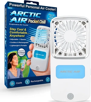 Arctic Air Portable Fan, Pocket Chill Handheld Mini Fan, Rechargeable Personal Air Cooler with Hydro-Chill Technology, 3 Speeds & Built-in-Kickstand, Cordless for Travel, Indoor or Outdoor Use Arctic Air Portable Fan, Pocket Chill Handheld Mini Fan, Rechargeable Personal Air Cooler with Hydro-Chill Technology, 3 Speeds & Built-in-Kickstand, Cordless for Travel, Indoor or Outdoor Use