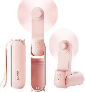 Portable Handheld Fan Foldable Small Fan Mini Hand Held Fan with USB Rechargeable 2000mAh Battery Eyelash Fan for Girls Travel For Women Outdoor Pink