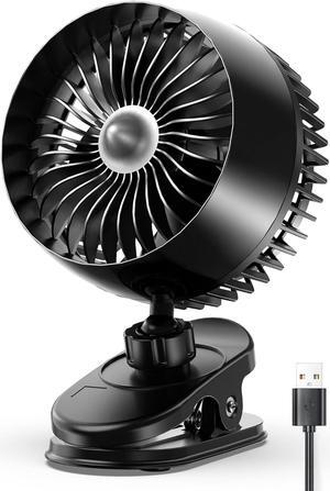 USB Clip on Fan Strong Wind Ultra Quiet Small Desk Fan with Strong Clamp More Than 360° Adjustable 3 Speeds USB-C Corded Powered Mini Personal Fan for Home Office Desktop Black