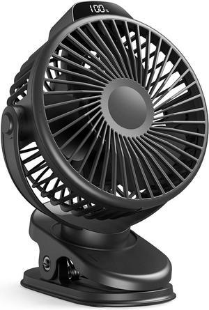 Portable Clip On Fan Small USB Fan Battery Operated 3 Speed Rechargeable Mini Fan With LED Display 360° Rotate Personal Cooling Desk Fan for Stroller Travel Camping Golf Gym