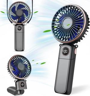 Portable Handheld Fan 5200mAh Personal Fan with LED Display 3-in-1 180° Foldable Mini Fan with 6 Speed Desk Fan Rechargeable Hand Held Fan for Lash Small Fan for Travel Office Women Girls (Black)