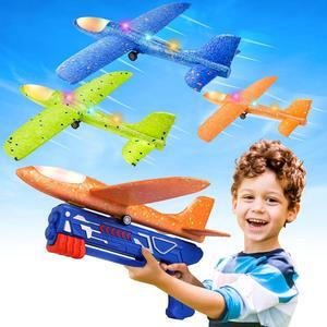 3 Pack Airplane Launcher Toys 13.2 LED Foam Glider Catapult Plane Toy for Boys 2 Flight Modes Outdoor Flying Toys Birthday Gifts for Boys Girls 4 5 6 7 8 9 10 11 12 Year Old