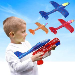 Airplane Launcher Playset (Contains 3 Airplanes and 1 Airplane Launcher LED Lights and EVA Foam Glider Catapult Airplane Toys Outdoor Flying Toys Gifts for Boys and Girls 6-12 Years Old)