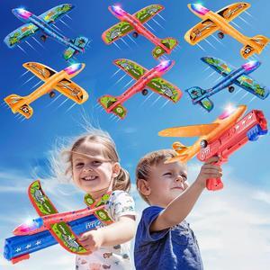 6 Pack LED Airplane Launcher Toys with 2 Launchers 2 Flight Mode Glider Catapult Plane with Stickers Flying Outdoor Toys for 3 4 5 6 7 8 9 10 11 12 Year Old Kids Boys Girls Birthday Gifts
