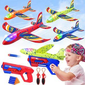 9 Pack Airplane Launcher Toys Foam Glider Led Plane with 2 Launchers Slingshots Bullets Kids Outdoor Flying Toys with 2 Flight Modes Gifts for Boys Girls 4 5 6 7 8 9 10 11 12 Year Old