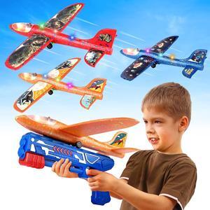 3 Pack Foam Airplane Launcher Toy 12.6 Glider Led Plane Catapult Plane Boy Toys with 3 DIY Stickers Outdoor Sport Flying Toys for Kids Birthday Gifts for 4 5 6 7 8 9 10 11 12 Year Old Boys Girls