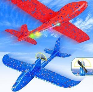 Electric Foam Airplane Toy 2 Pack LED 15/25s Plane Toy for Boys Outdoor Flying Toys Birthday Gifts for Boys Girls 3 4 5 6 7 8 9 10 11 12 Year Old kids