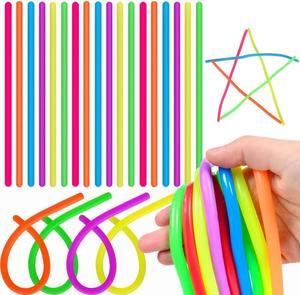 100 PCS Colorful Stretchy Fidget Strings Sensory Toys Carnival Prizes Fidget Stress Relief Toy for Classroom Prize Children Gift Birthday Party Favors Kids 4-8 8-12