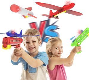 4 Pack Foam Airplane Launcher Toys for Kids LED Foam Plane for Children with 2 Launchers 2 Flight Modes Outdoor Flying Toys Gift for Kids Boys Girls 4 5 6 7 8 9 10 11 12 Year Old
