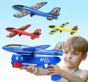 3 Pack Airplane Launcher Toy Foam Glider Planes for Kids with 2 Flight Mode Catapult Plane Toys with 3 DIY Stickers Outdoor Sport Flying Toys for 4 5 6 7 8 9 10 Year Old