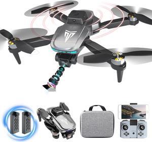Brushless Motor Drone with Camera-4K FPV Foldable Drone with Carrying Case 40 mins of Battery Life Two 1600MAH 120° Adjustable Lens One Key Take Off/Land Altitude Hold Christmas gifts 360° Flip