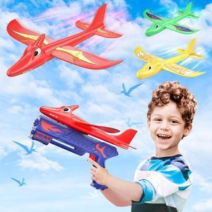 3 Pack Dinosaur Airplane Launcher Toys 2 Flight Modes Kids Outdoor Flying Toys Airplanes Foam Glider Catapult Planes Birthday Gifts for Boys Girls 3 4 5 6 7 8 9 10 11 12 Year Old