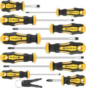 10-Piece Magnetic Screwdrivers Set 5 Phillips and 5 Slotted Tips Professional Cushion Grip Screwdriver Set