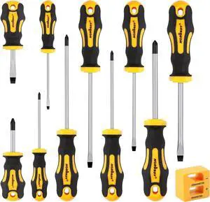 11-Pieces Screwdriver Set Magnetic 5 Phillips and 5 Flat Head Tips for Fastening and Loosening Seized