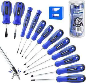 12 Piece Magnetic Screwdriver Set - 6 Phillips and 6 Flat Professional Cushion Grip Hand Tools Set