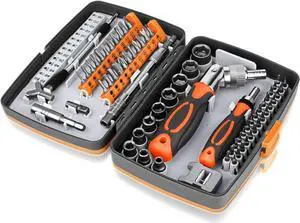 Ratcheting Screwdriver Set - 68 in 1 Socket Set & Magnetic Screwdriver Bit Set with Rotatable Ratchet Handles extensions bar and Storage Case for Computer/Bike/Car/Electronics Maintenance