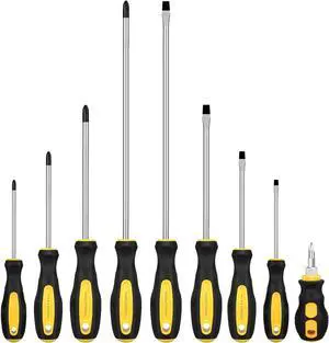 9pcs Magnetic Screwdriver Set Heavy Duty Phillips and Slotted Screwdriver with Non-Slip Cushioned Handle Grip(9pcs Screwdriver Set