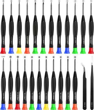 Precision Screwdriver Set 25 PCS Small Screwdriver Set Magnetic with Torx Flathead Phillips Star Pentalobe Y Screwdrivers ESD Tweezers for Eyeglass Watchmaker Computer PC Electronic Laptop Jewelers
